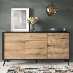 Credenza 154x77h cm 2 ante 3 cassetti moderna quercia nero Becca