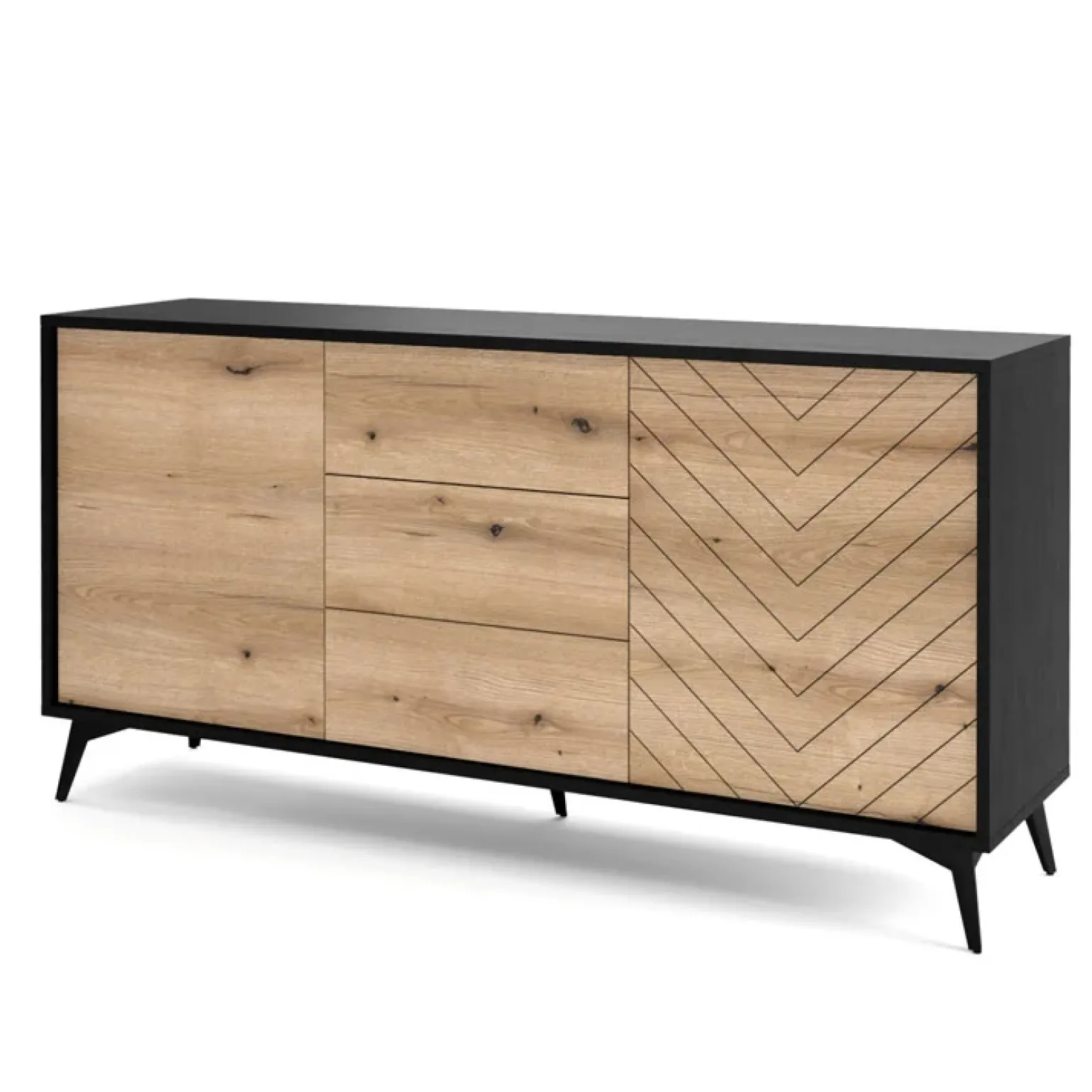 Credenza 154x77h cm 2 ante 3 cassetti moderna quercia nero Becca
