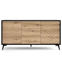 Credenza 154x77h cm 2 ante 3 cassetti moderna quercia nero Becca