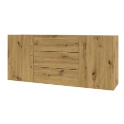 Credenza 140x63h cm 2 ante 3 cassetti moderna rovere opaco Fusion