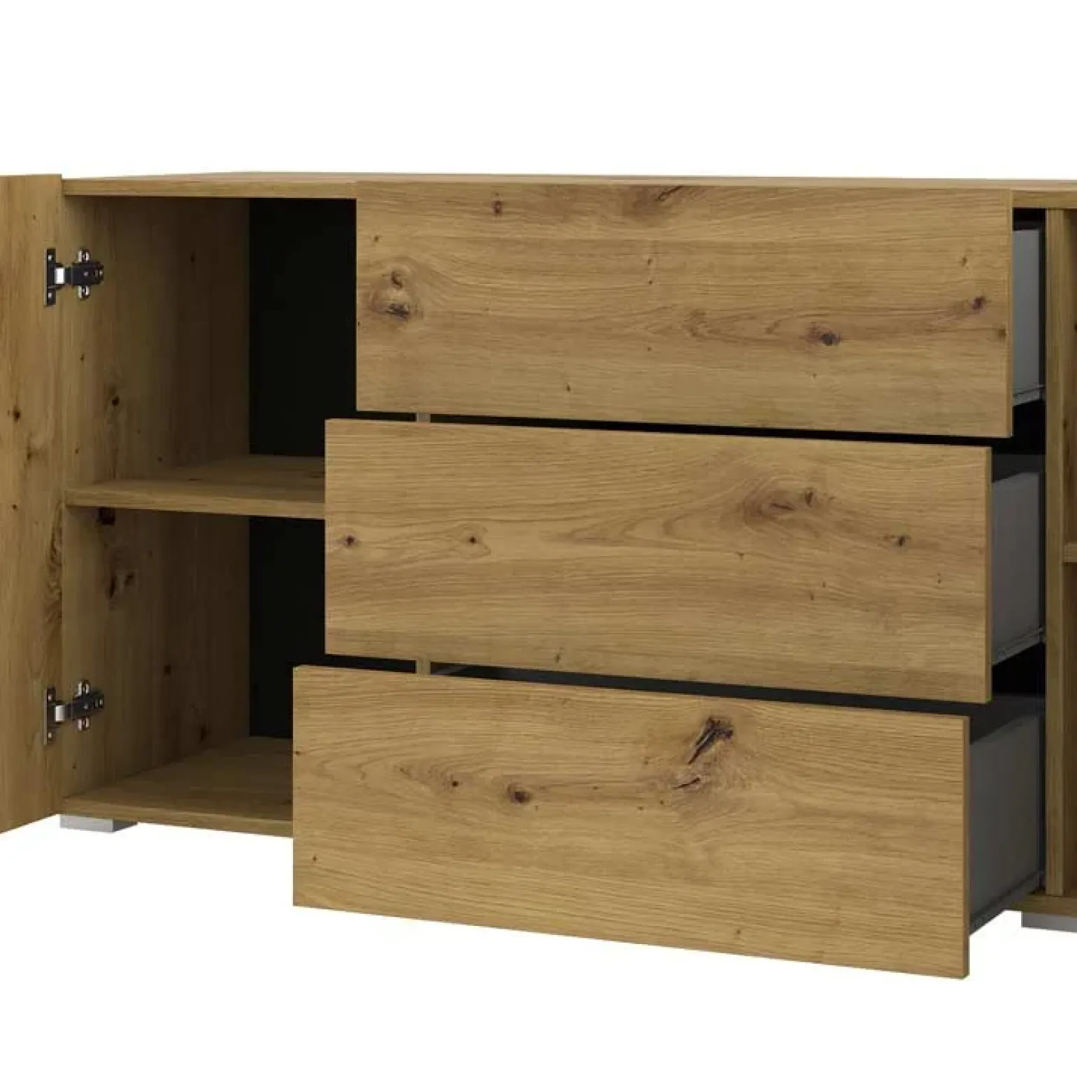 Credenza 140x63h cm 2 ante 3 cassetti moderna rovere opaco Fusion