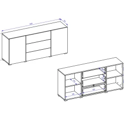 Credenza 140x63h cm 2 ante 3 cassetti moderna rovere opaco Fusion