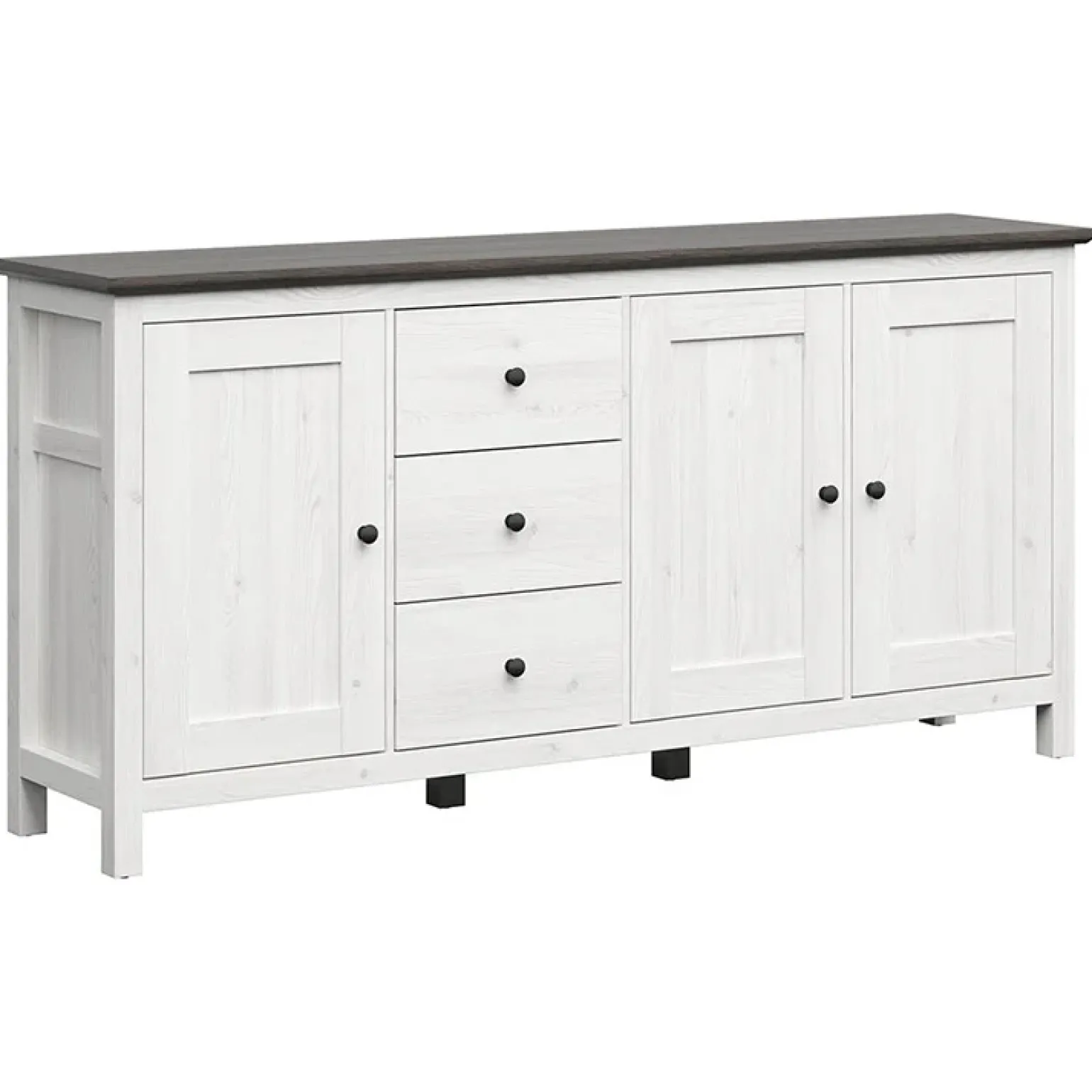 Credenza 199x96h cm 3 ante 3 cassetti arte povera pino bianco frassinato grafite Holga