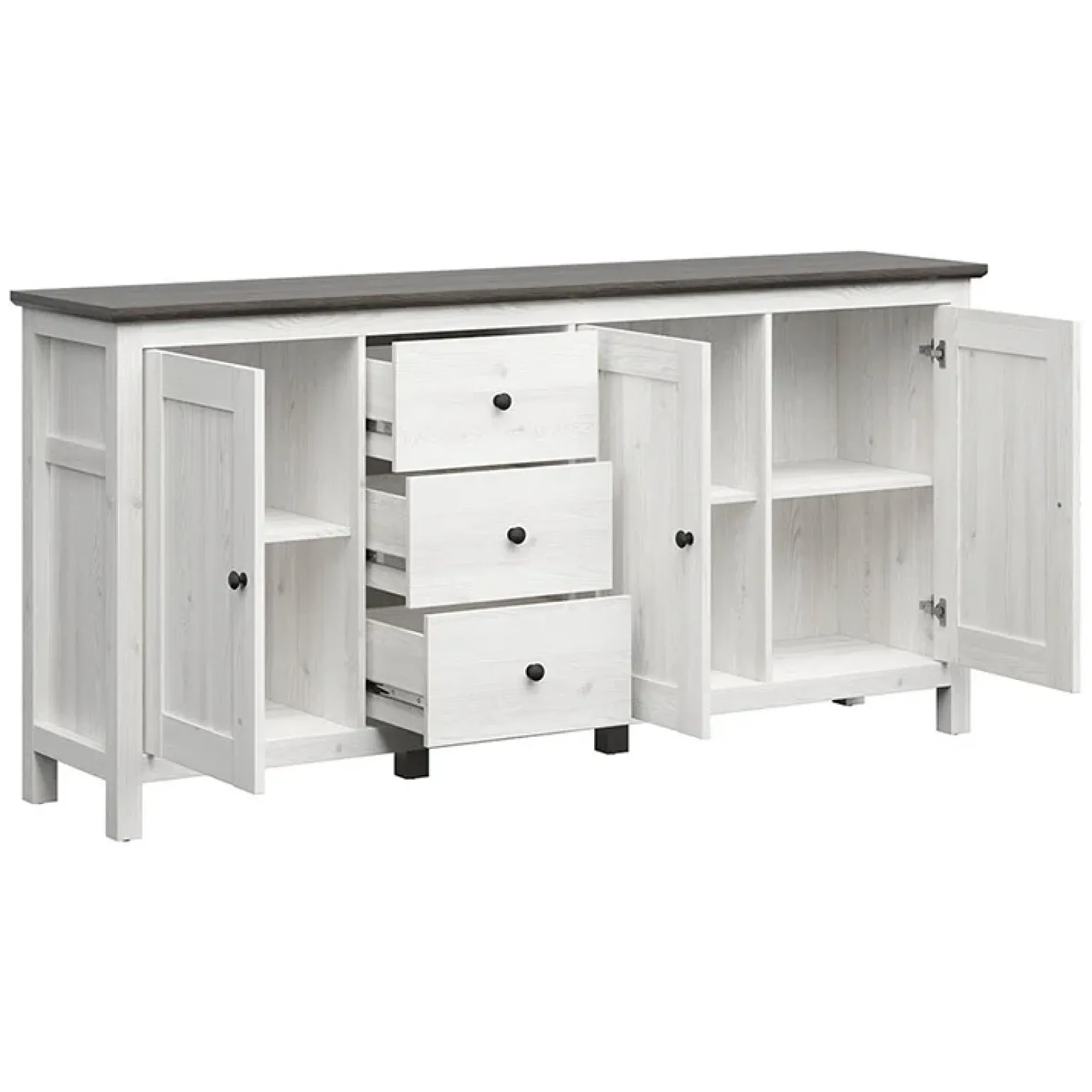Credenza 199x96h cm 3 ante 3 cassetti arte povera pino bianco frassinato grafite Holga
