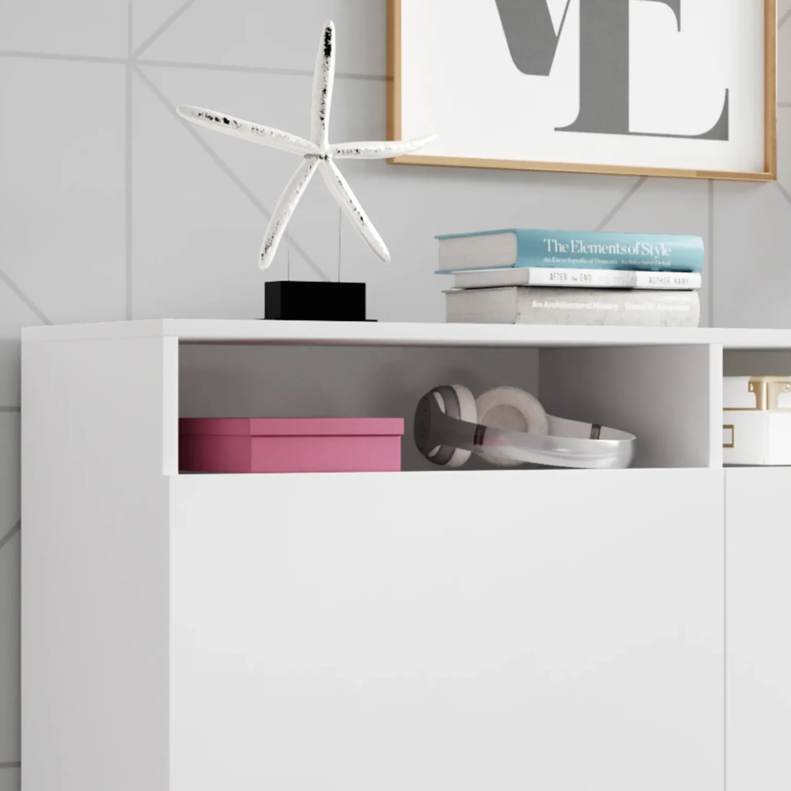 Credenza 180x80h cm 3 ante 2 vani moderna bianco nero Erice Gihome®
