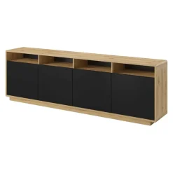 Credenza 238x75h cm 4 ante 4 vani a giorno moderna  nero opaco rovere Esmond