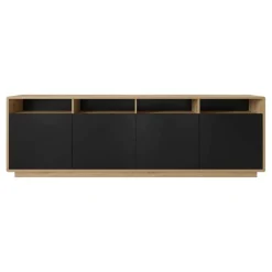 Credenza 238x75h cm 4 ante 4 vani a giorno moderna nero opaco rovere Esmond