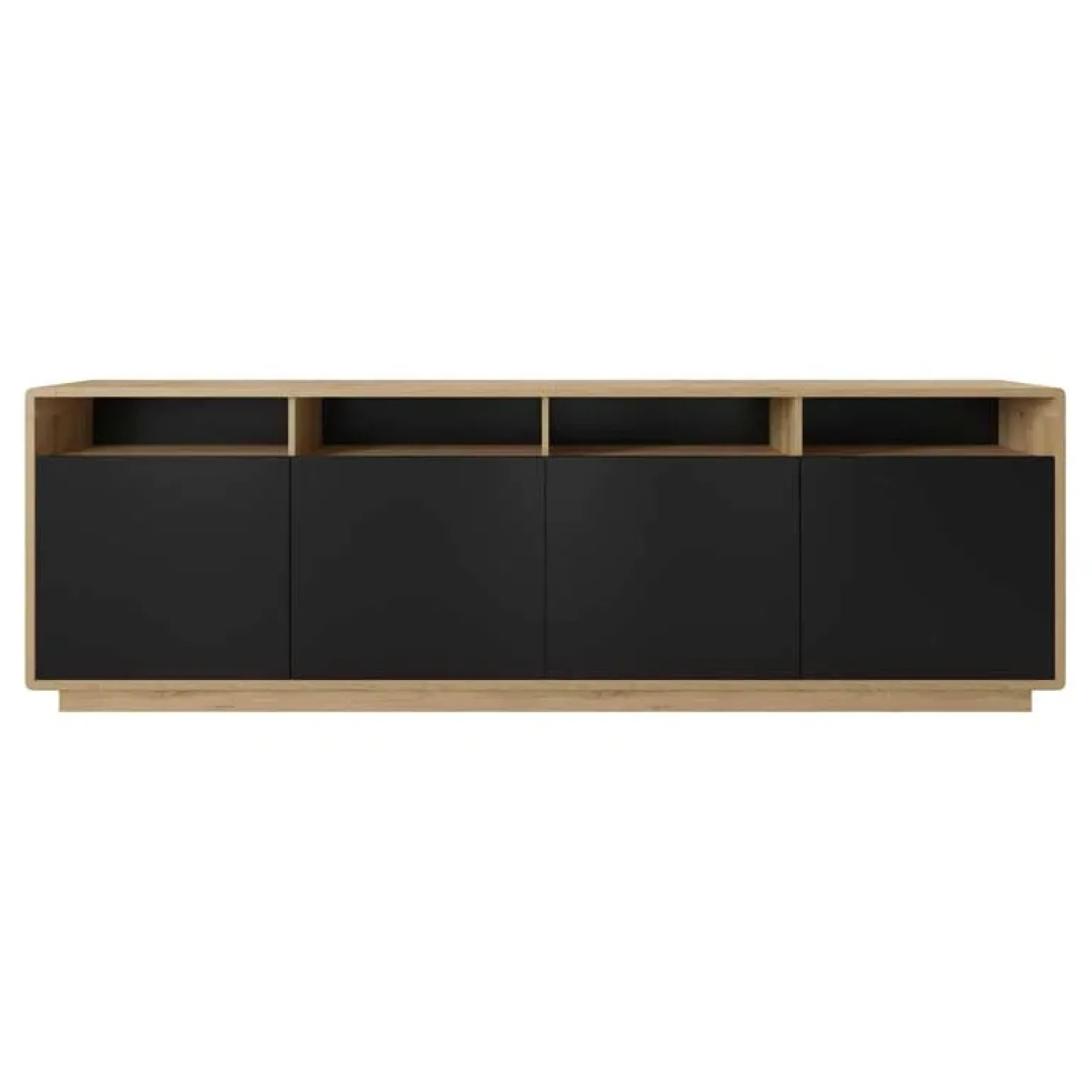 Credenza 238x75h cm 4 ante 4 vani a giorno moderna nero opaco rovere Esmond