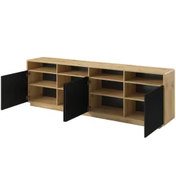 Credenza 238x75h cm 4 ante 4 vani a giorno moderna nero opaco rovere Esmond