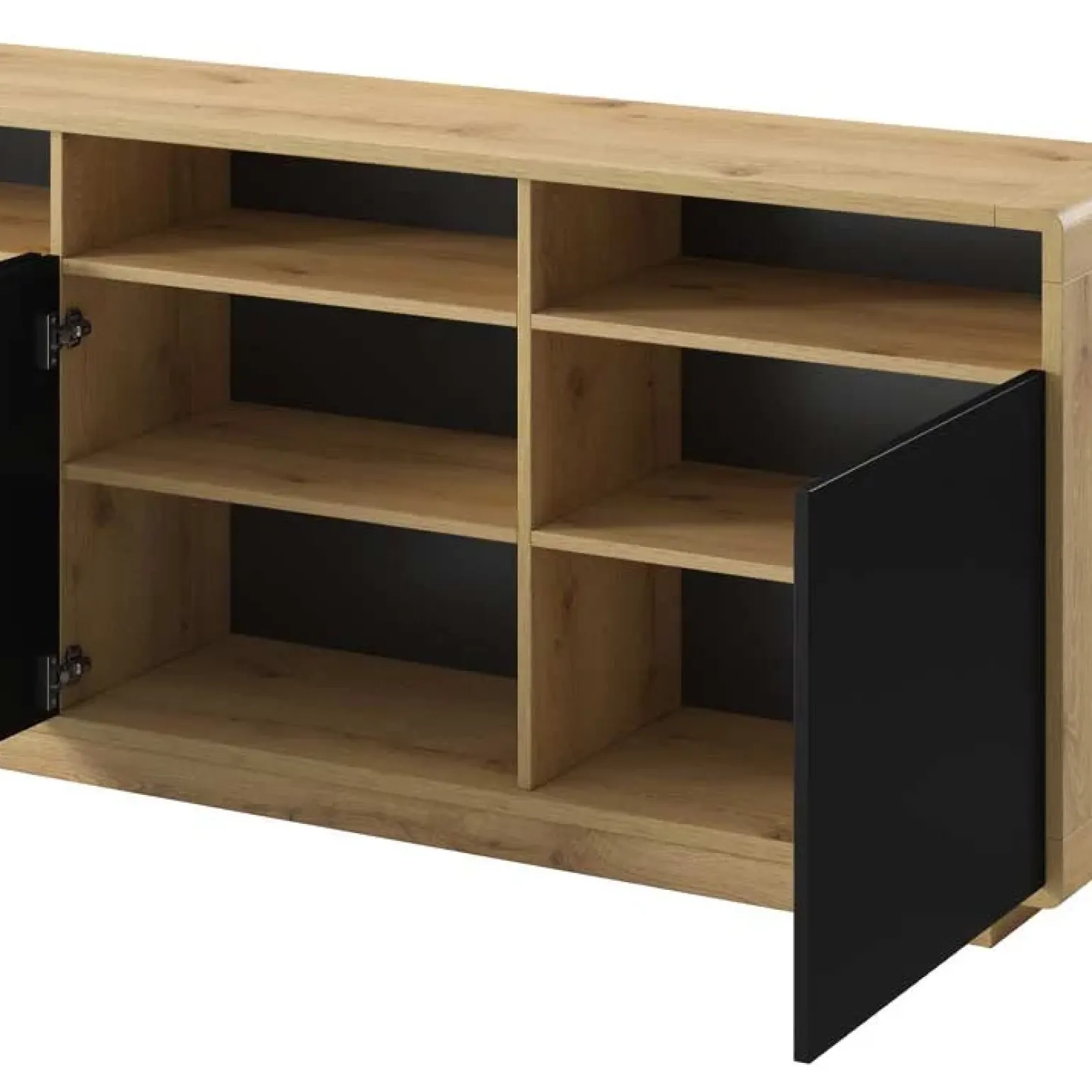 Credenza 238x75h cm 4 ante 4 vani a giorno moderna nero opaco rovere Esmond