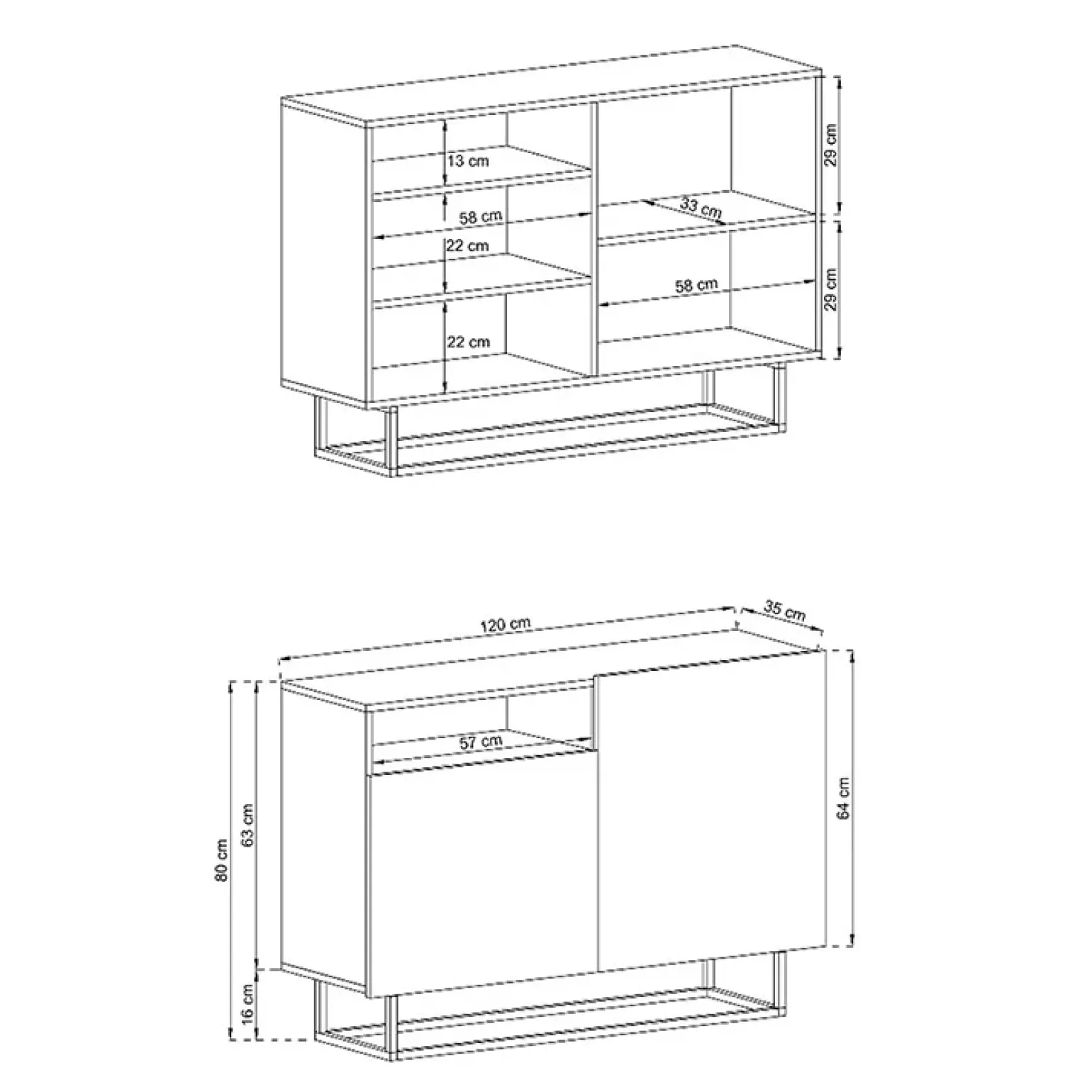 Credenza 120x80h cm 2 ante 1 vano moderna bianco nero Erice Gihome®