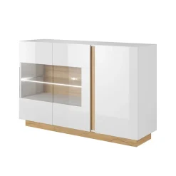 Credenza 138x91h cm 3 ante con vetrina moderna bianco rovere Noa Gihome®