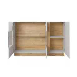 Credenza 138x91h cm 3 ante con vetrina moderna bianco rovere Noa Gihome®