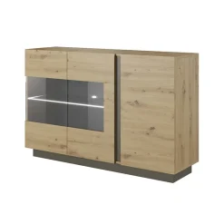 Credenza 138x91h cm 3 ante con vetrina moderna rovere antracite Noa Gihome®