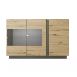 Credenza 138x91h cm 3 ante con vetrina moderna rovere antracite Noa Gihome®