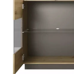 Credenza 138x91h cm 3 ante con vetrina moderna rovere antracite Noa Gihome®