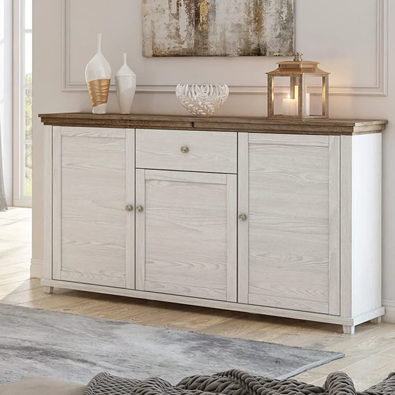 Credenza 160x93h cm 3 ante moderna bianco frassinato rovere Texel