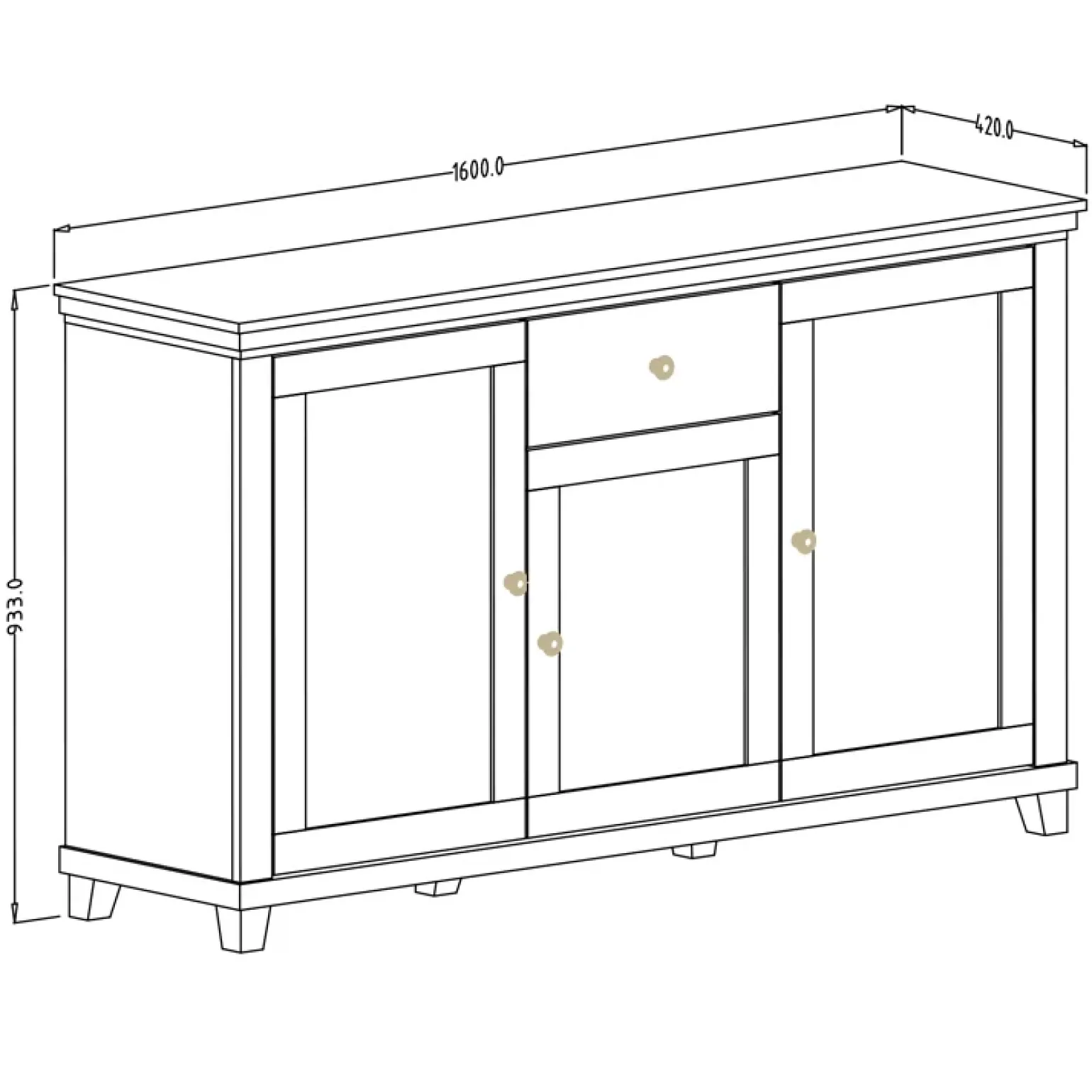 Credenza 160x93h cm 3 ante moderna bianco frassinato rovere Texel