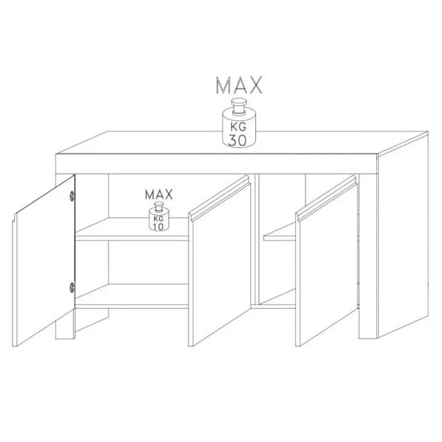 Credenza 162x82h cm 3 ante moderna soggiorno bianco lucido Essential