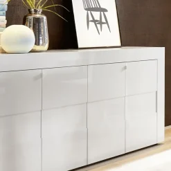 Credenza 181x84h cm 4 ante moderna bianco laccato lucido Easy
