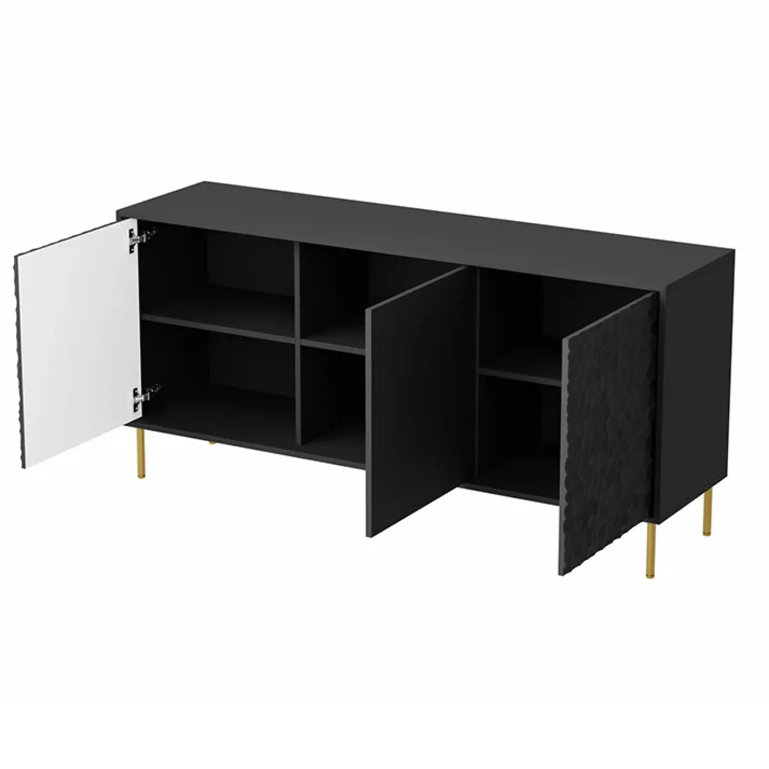Credenza 155x73h cm 3 ante moderna soggiorno nero oro Osaka