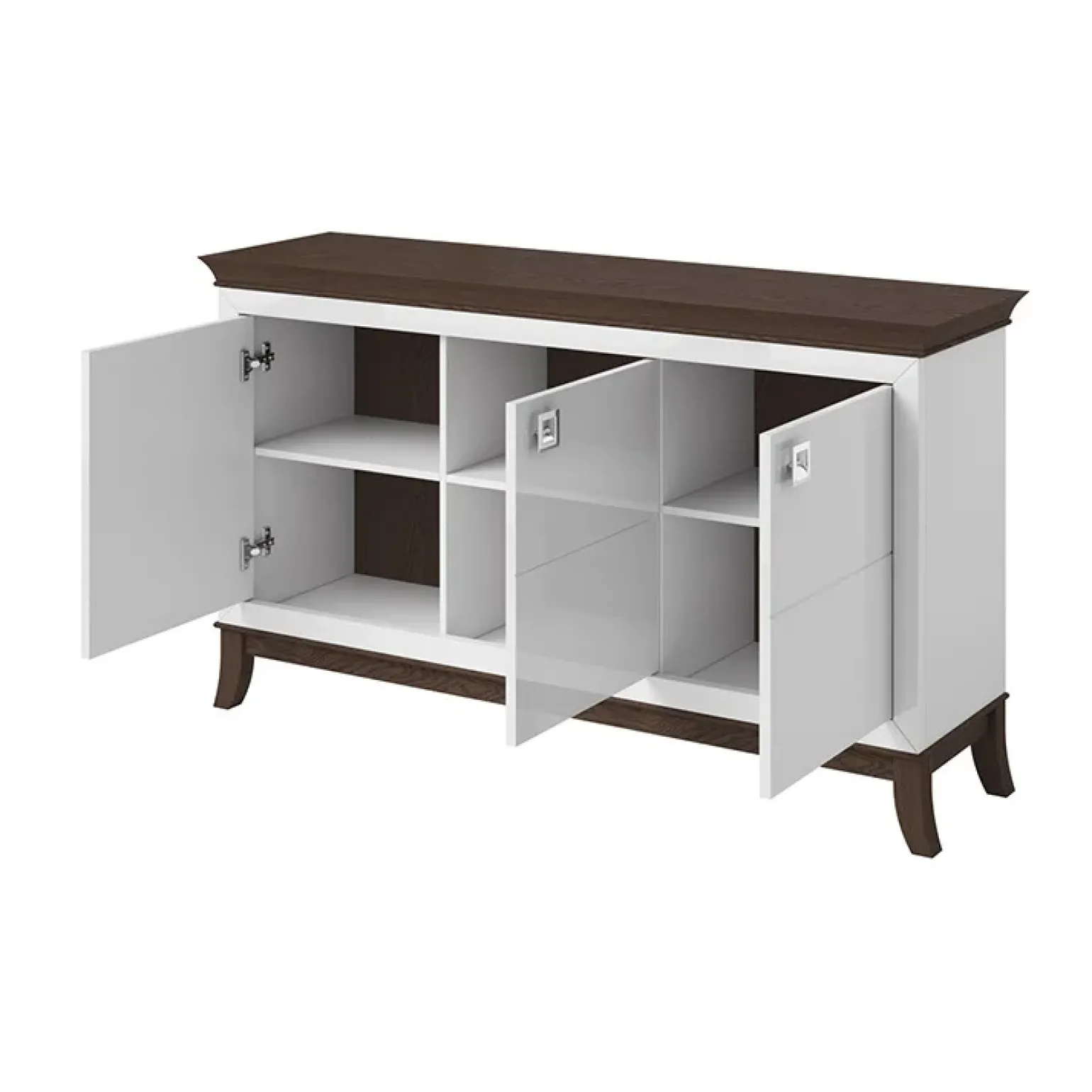 Credenza 160x92h cm 3 ante moderna bianco lucido rovere scuro Umag