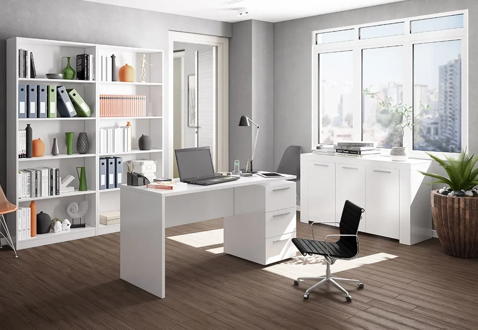 Credenza 144x80h cm 3 ante moderna soggiorno bianco opaco Creta