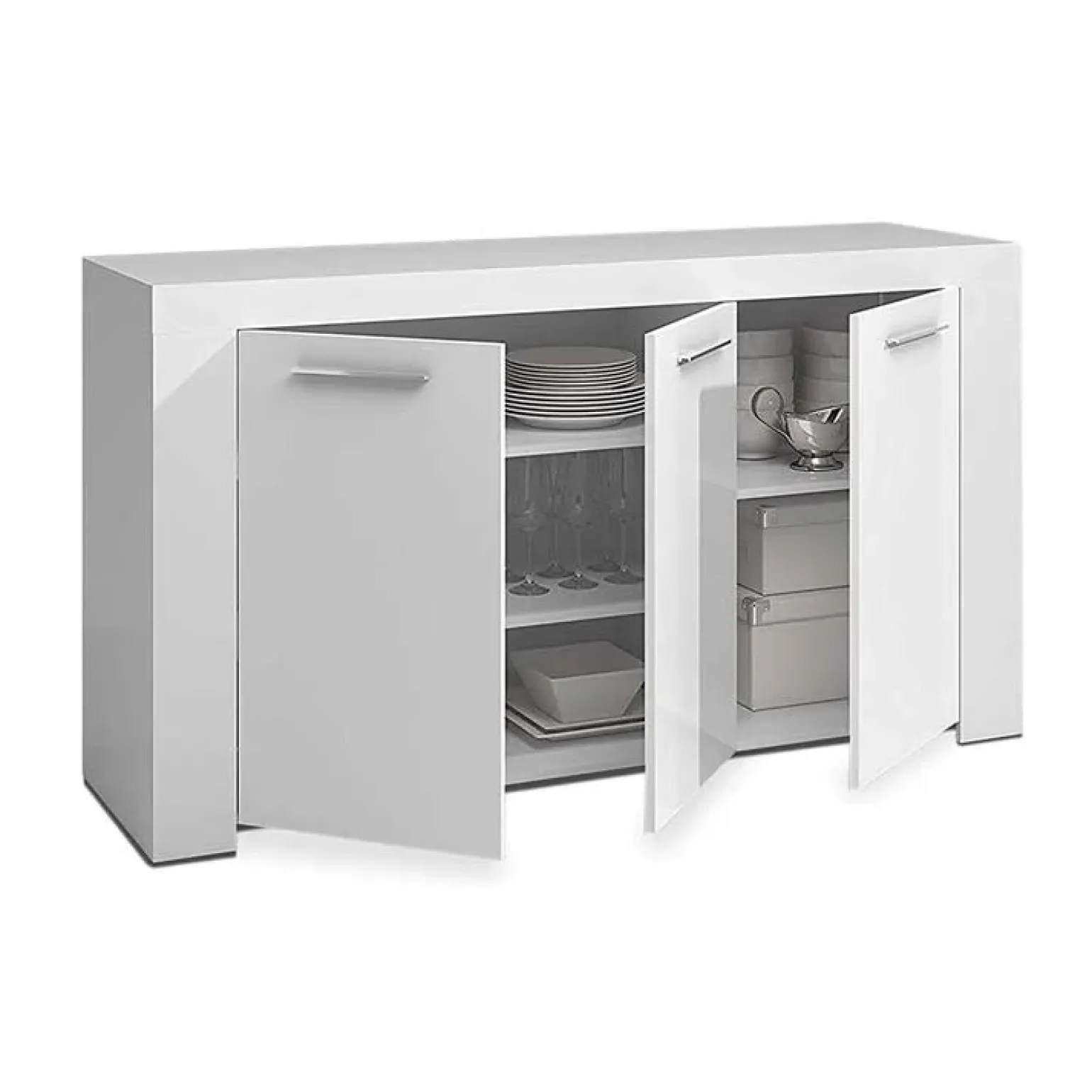 Credenza 144x80h cm 3 ante moderna soggiorno bianco opaco Creta