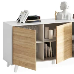 Credenza 154x75h cm 3 ante moderna bianco lucido rovere Erica Gihome®