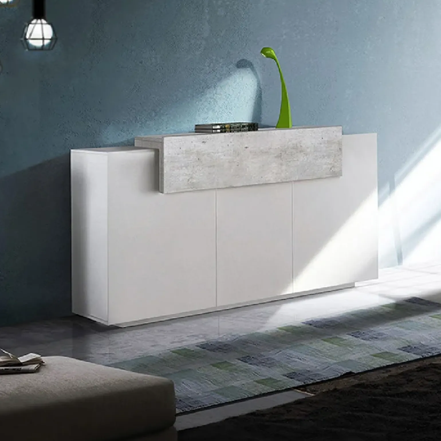 Credenza 160x86h cm 3 ante moderna bianco lucido cemento Milos Gihome®