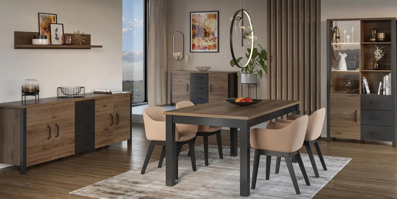 Credenza 220x79h cm 4 ante moderna rovere scuro nero Nebraska