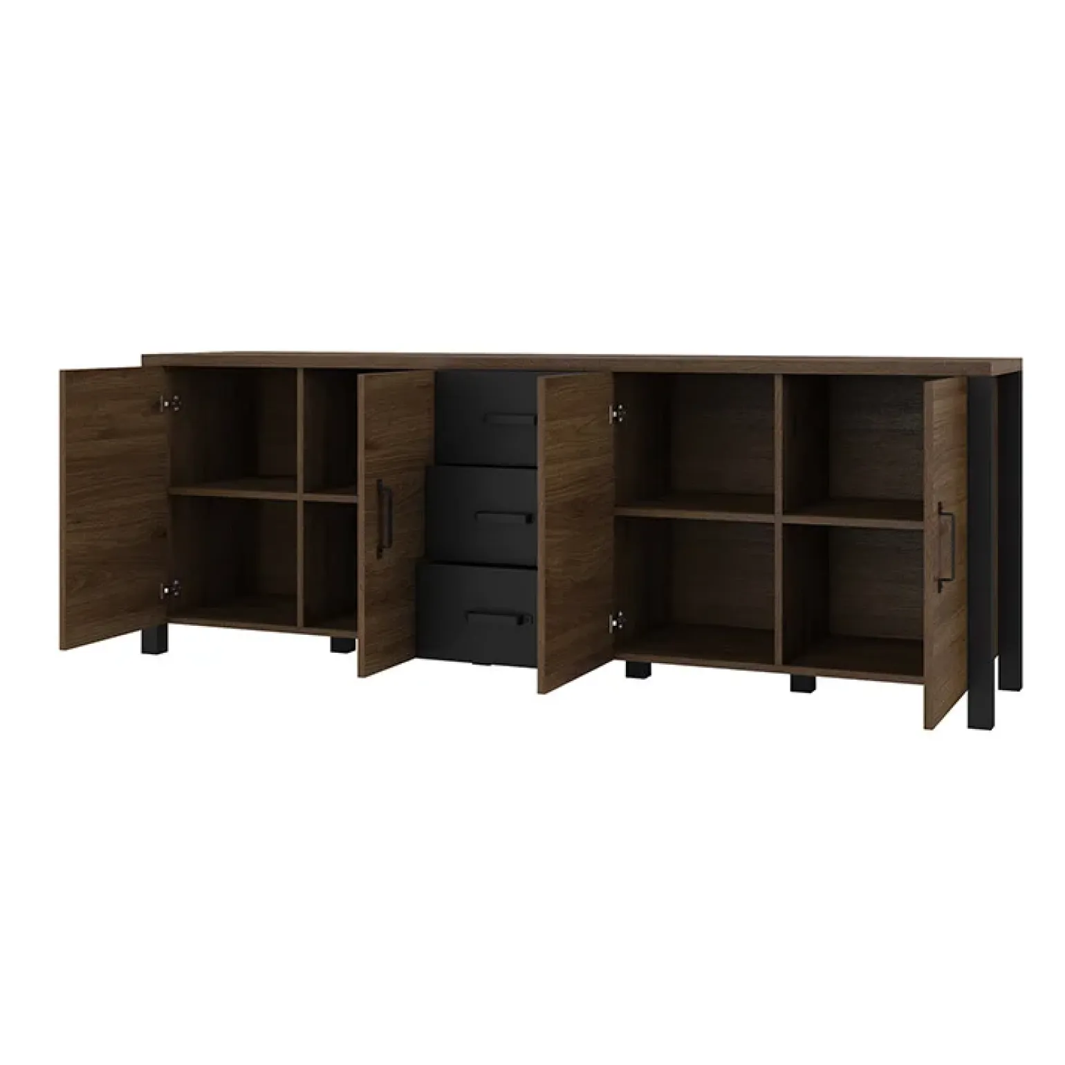 Credenza 220x79h cm 4 ante moderna rovere scuro nero Nebraska