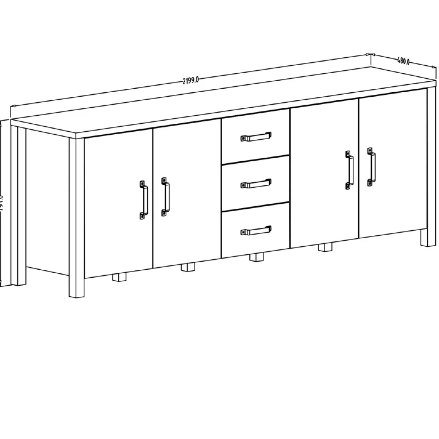 Credenza 220x79h cm 4 ante moderna rovere scuro nero Nebraska