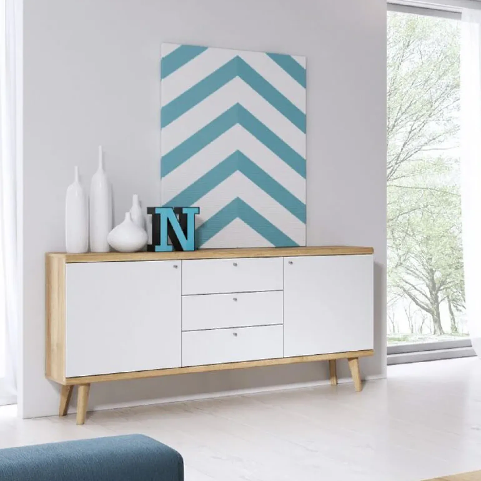 Credenza 160x83h cm 2 ante moderna rovere bianco Menfi Gihome®