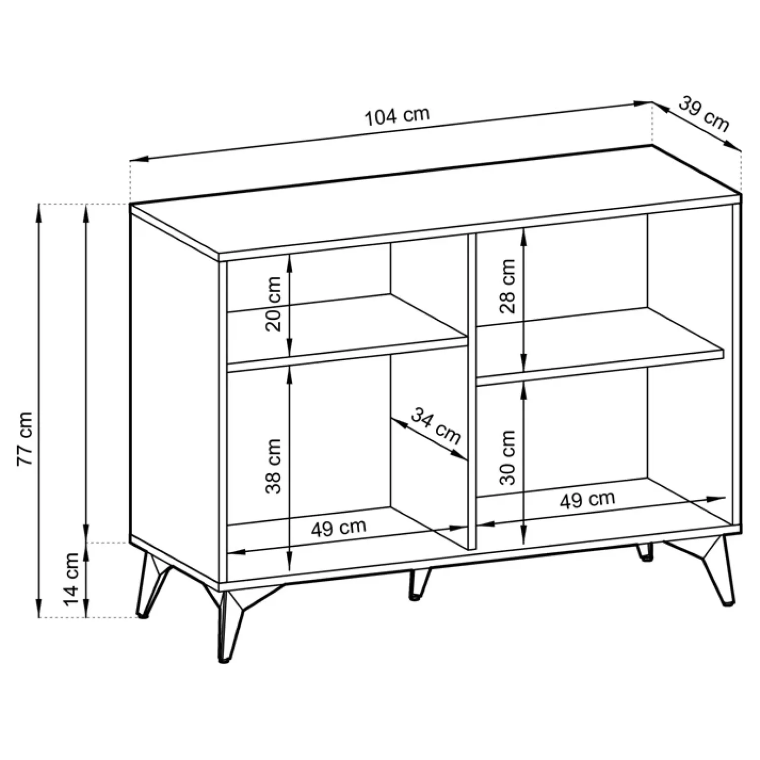 Credenza 104x77h cm 2 ante moderna soggiorno quercia nero Becca