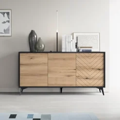 Credenza 154x77h cm 3 ante moderna soggiorno quercia nero Becca
