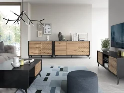 Credenza 154x77h cm 3 ante moderna soggiorno quercia nero Becca