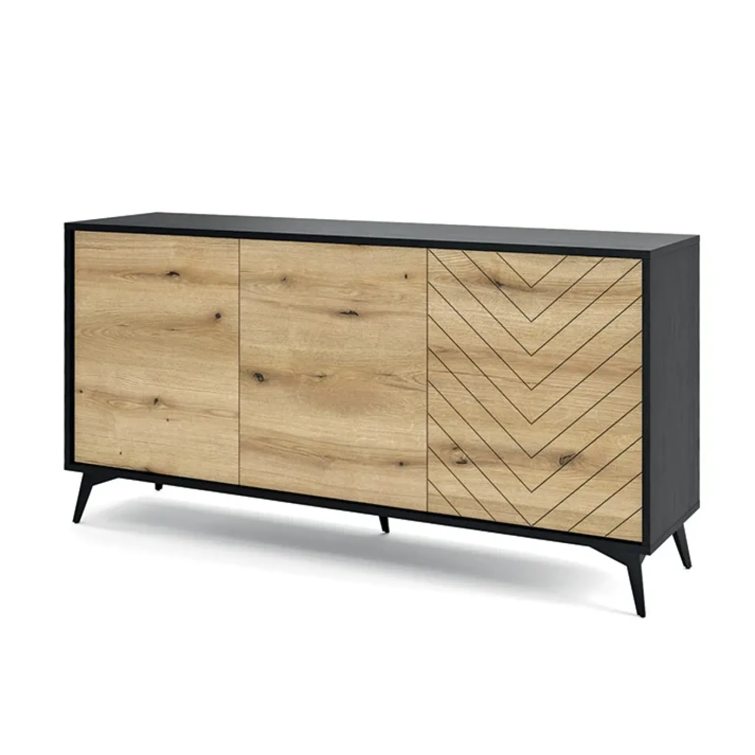 Credenza 154x77h cm 3 ante moderna soggiorno quercia nero Becca