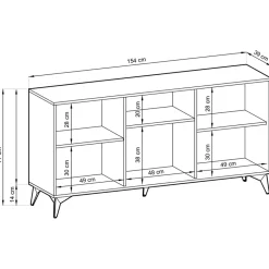 Credenza 154x77h cm 3 ante moderna soggiorno quercia nero Becca