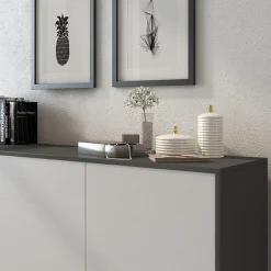 Credenza 154x72h cm 3 ante moderna grafite bianco frassinato Divine
