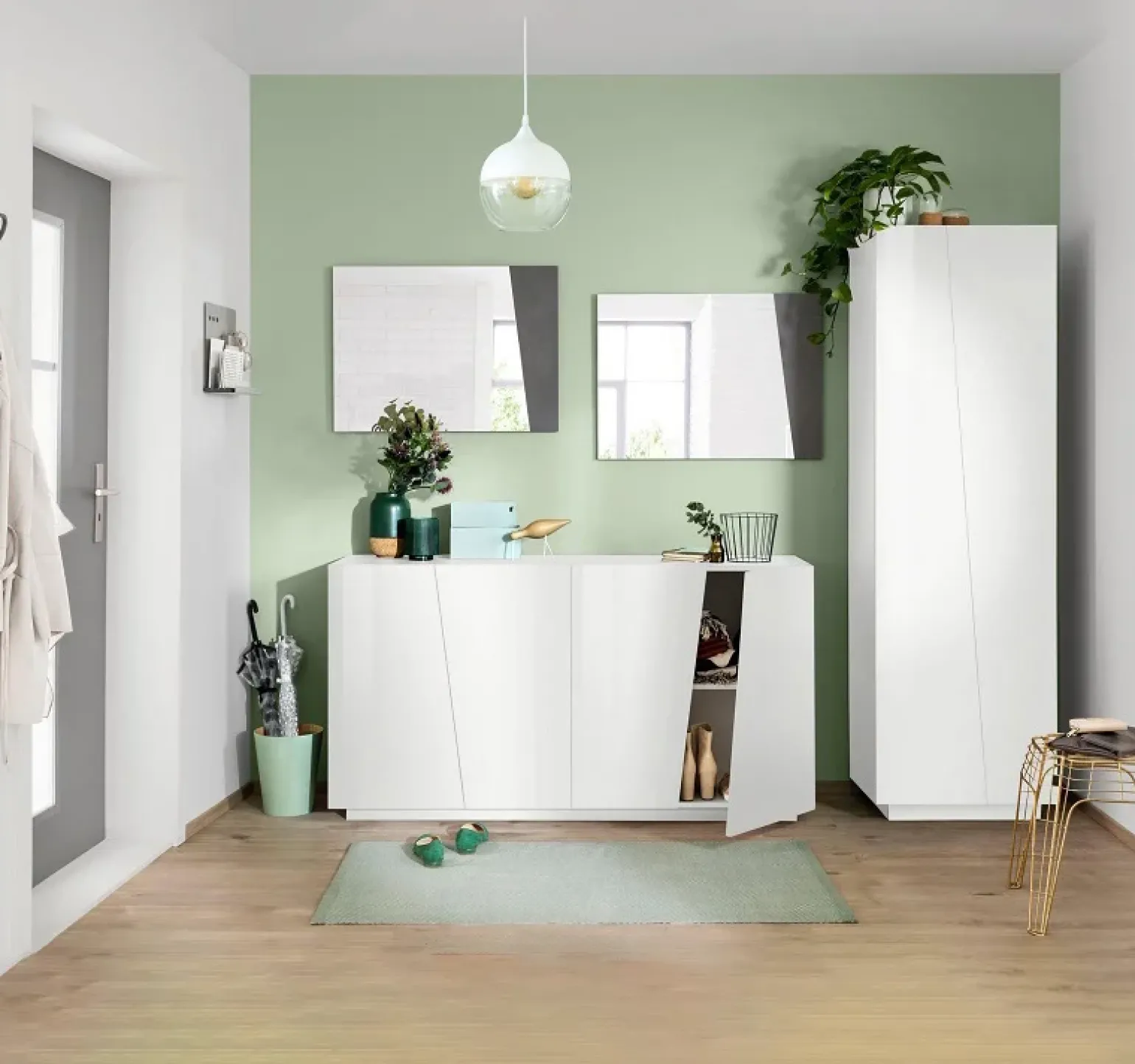 Credenza 159x86h cm 4 ante moderna bianco lucido Candia Gihome®