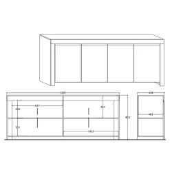 Credenza 210x82h cm 4 ante moderna bianco lucido Essential