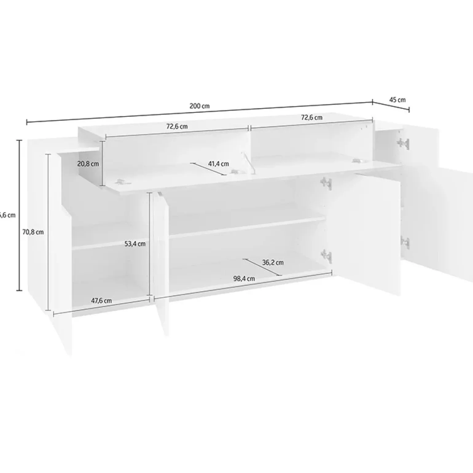 Credenza 200x86h cm 4 ante moderna bianco lucido cemento Milos Gihome®
