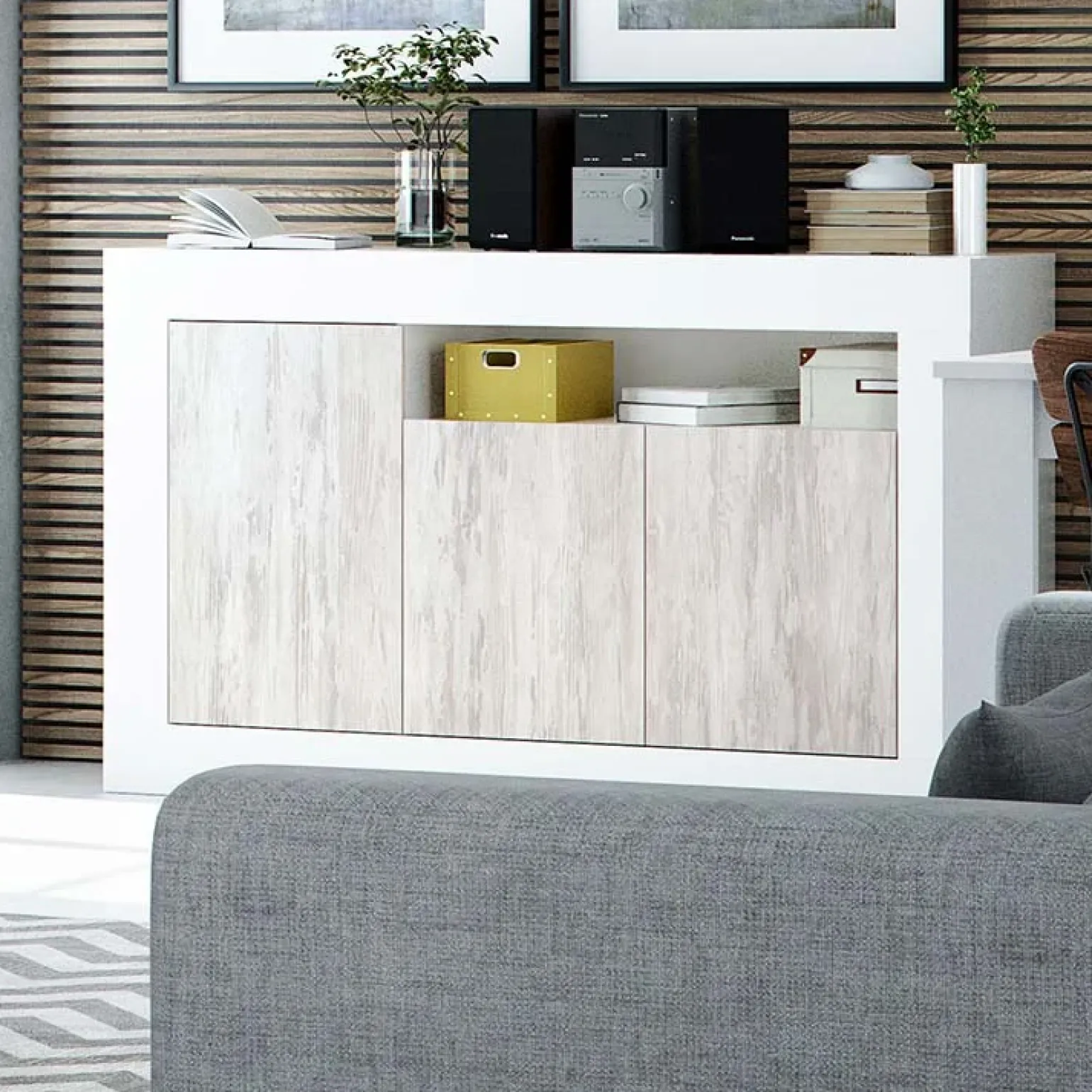 Credenza 144x87h cm 3 ante moderna soggiorno bianco artico Atene