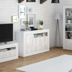 Credenza 144x87h cm 3 ante moderna soggiorno bianco artico Atene