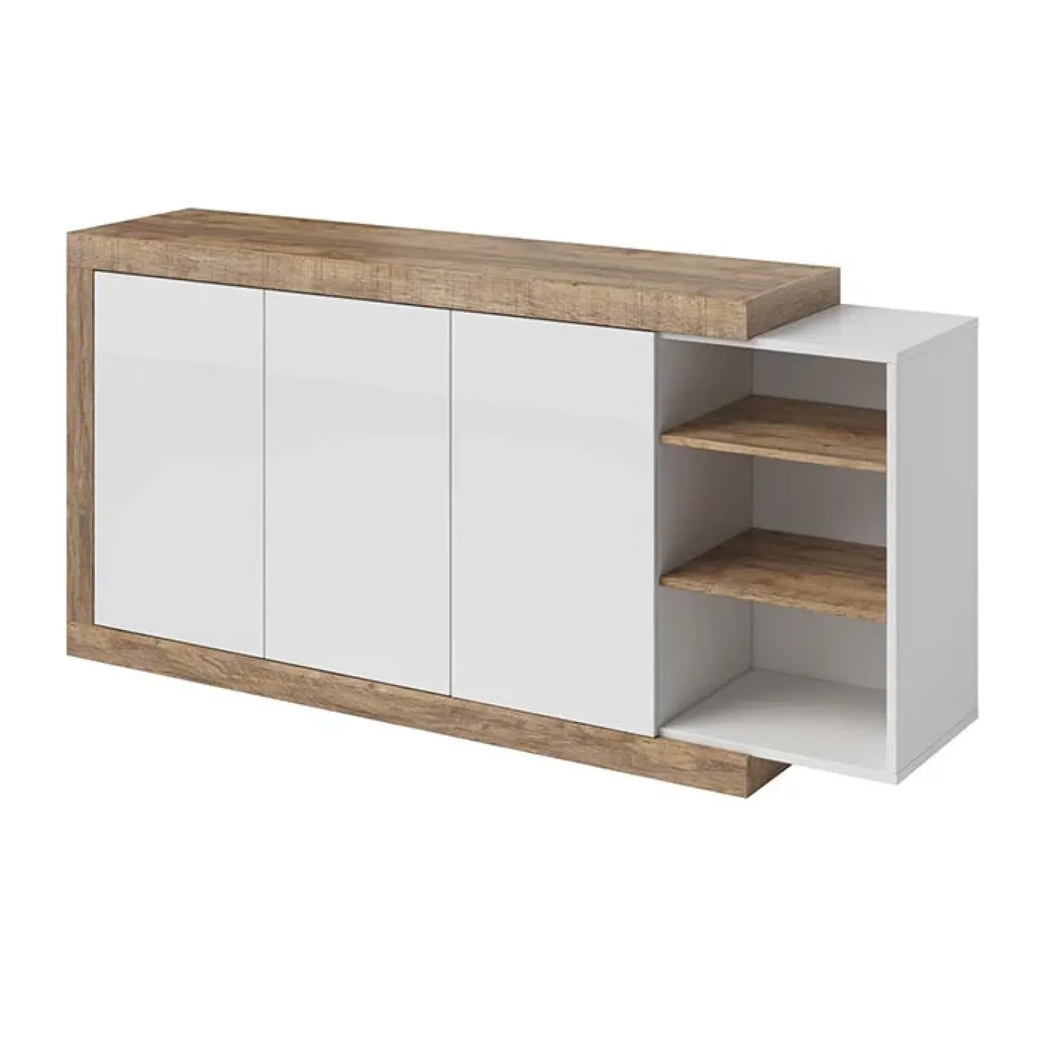 Credenza 180x86h cm 3 ante moderna bianco lucido rovere Aria