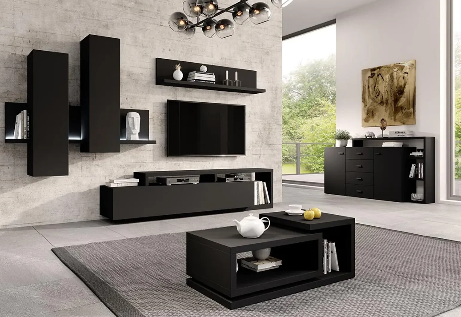 Credenza 180x97h cm 2 ante soggiorno nero opaco Megan Gihome®