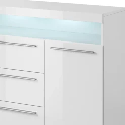 Credenza 132x92h cm 3 cassetti soggiorno 2 ante bianco lucido Frisk
