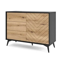 Credenza 104x77h cm 3 cassetti moderna soggiorno quercia nero Becca
