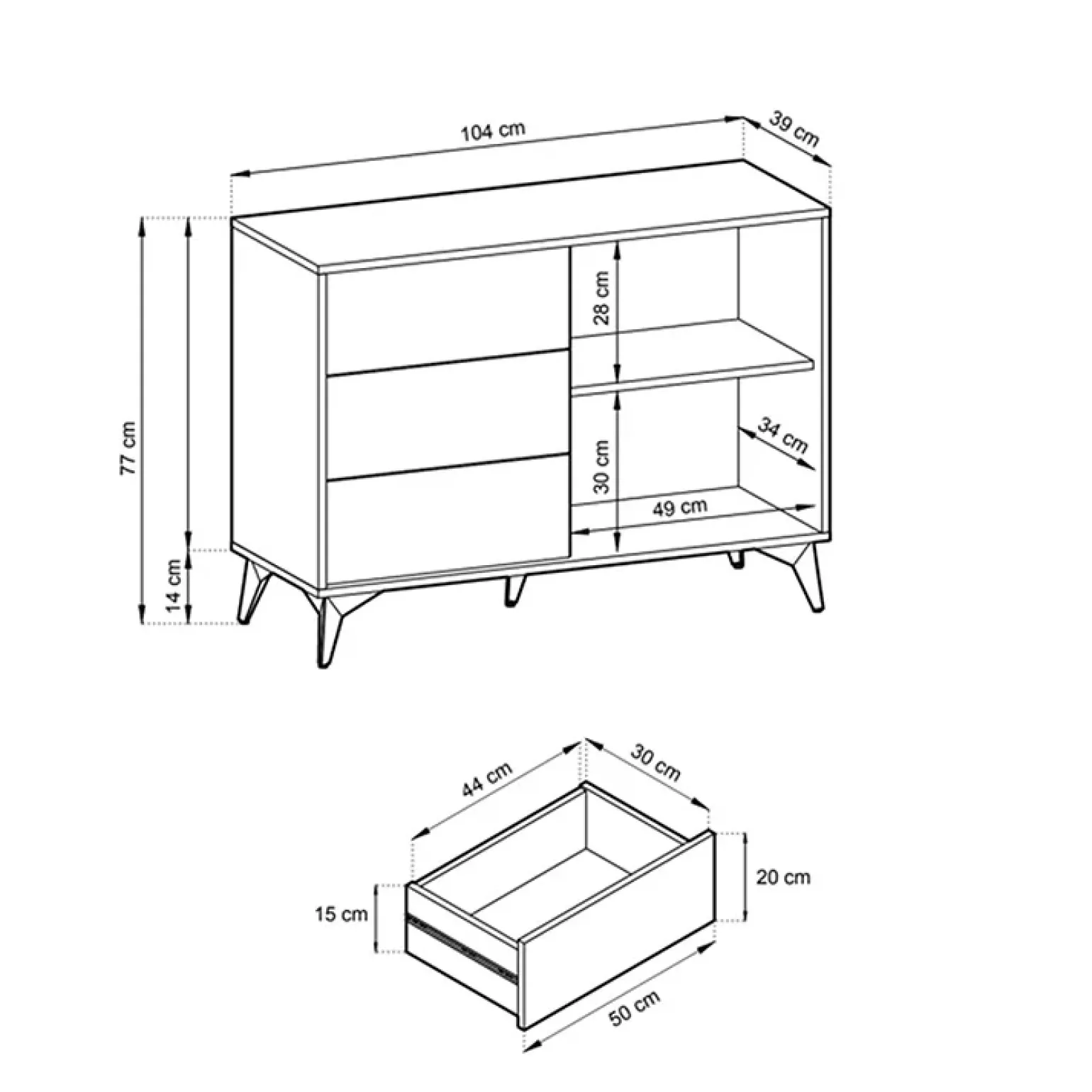 Credenza 104x77h cm 3 cassetti moderna soggiorno quercia nero Becca